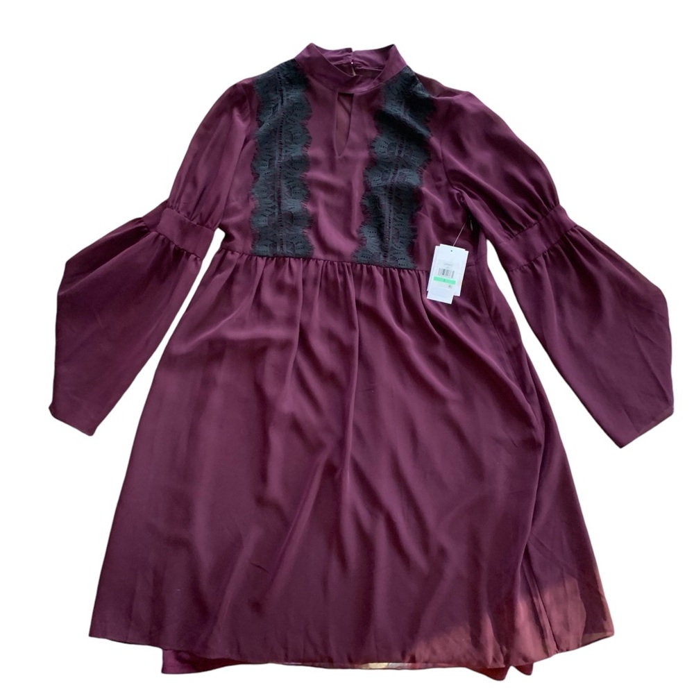 NWT Jessica Simpson Lace Trim and Bell Sleeves Plum Dress Women’s Size 8